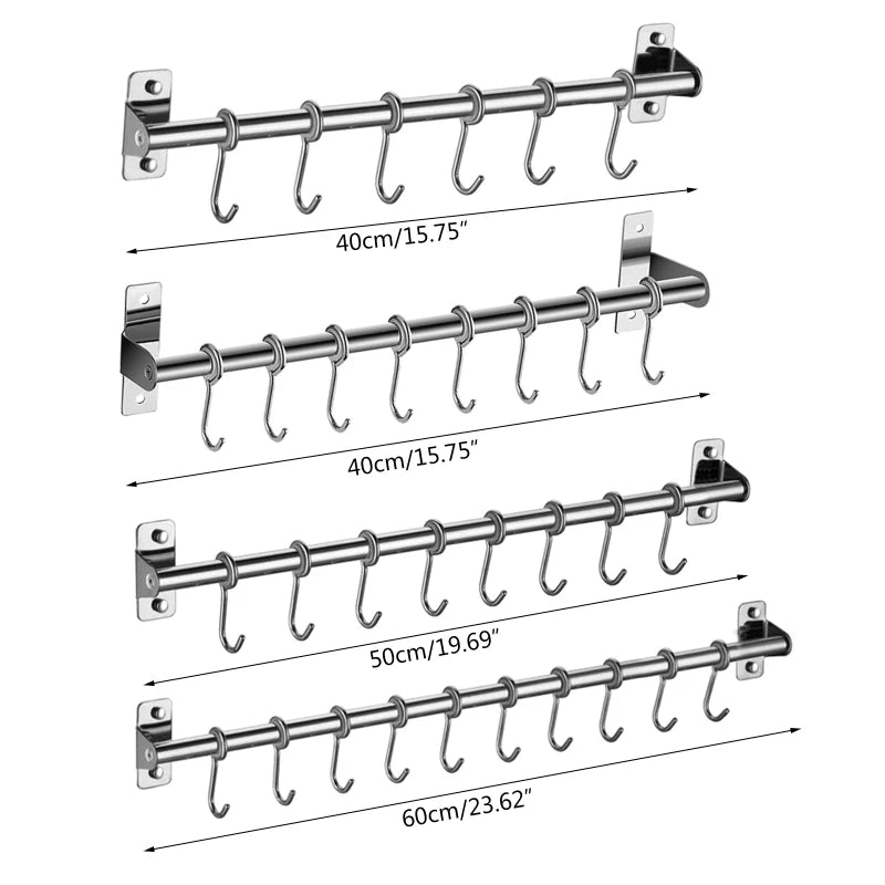 Wall Mounted Utensil Rack Stainless Steel Hanging Rail