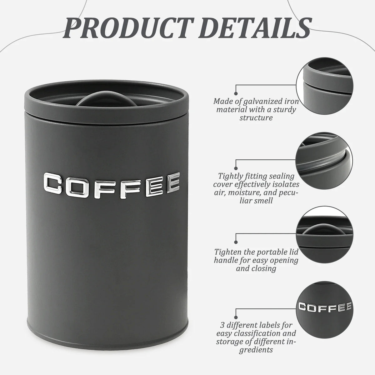Tea Coffee Sugar Canister Jar Metal Round Container