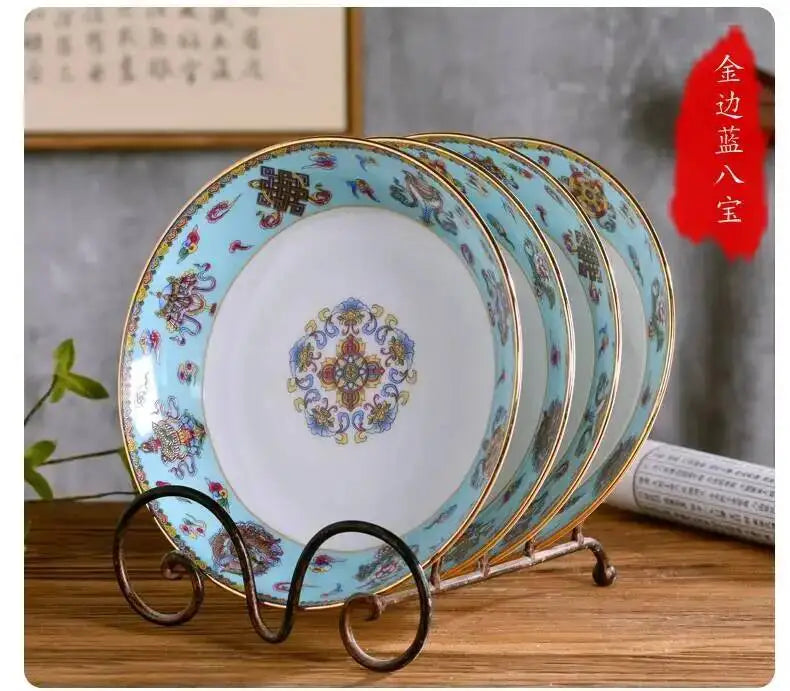 Gold Border Enamel Deep Plate Chinese Bone China