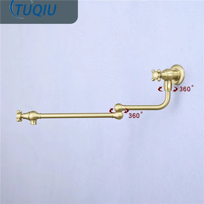 Brushed Gold Pot Filler Tap Wall Mounted Foldable