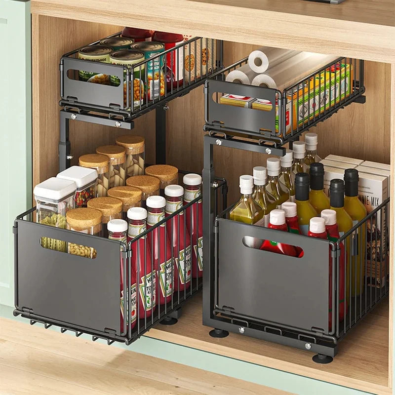 Tier Adjustable Pull Out Under Sink Organizer Slide