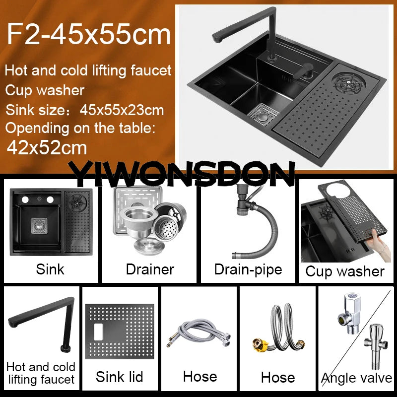Nano Hidden Bar Sink Black Folding Faucet Silvery