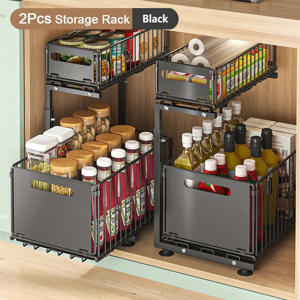 Tier Adjustable Pull Out Under Sink Organizer Slide