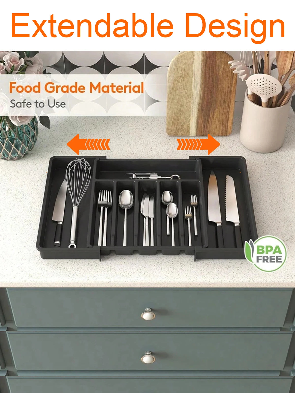 Expandable Drawer Organizer - Adjustable Retractable Cutlery