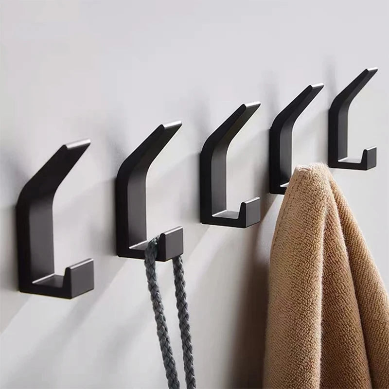 No Drilling Double Hook Black White Robe Towel