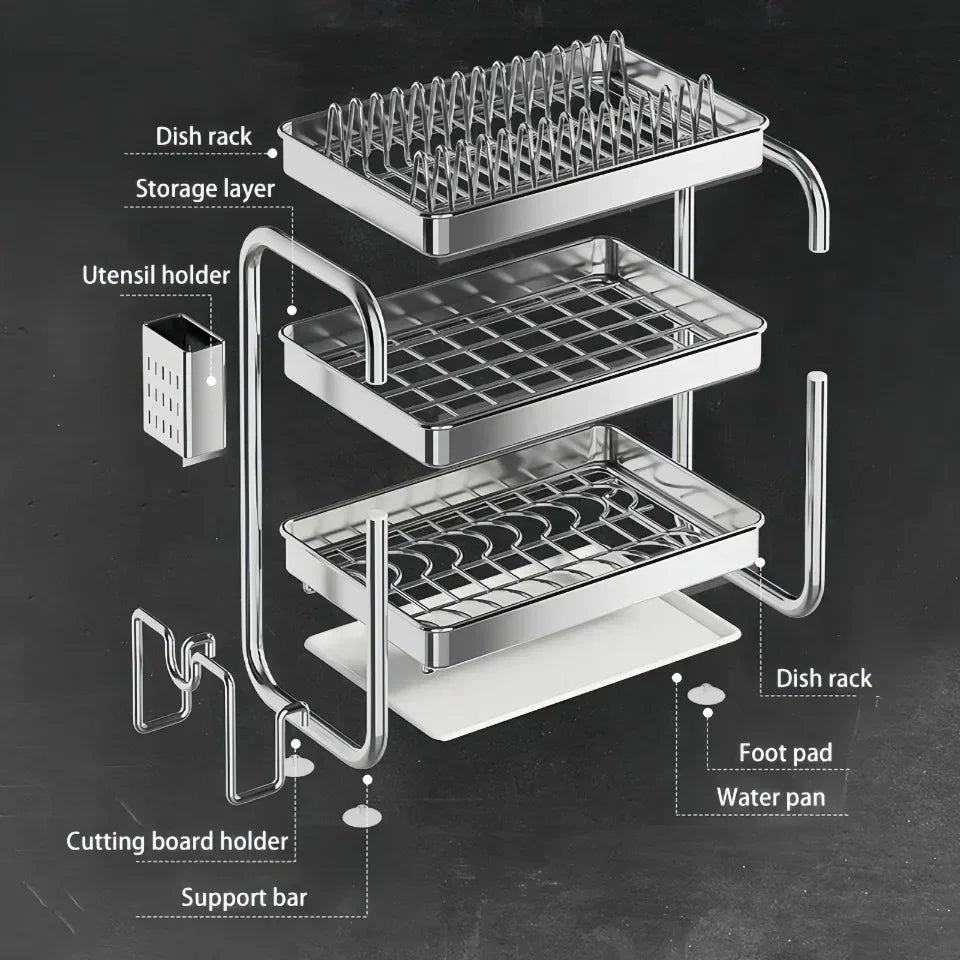 Dish Drying Rack Rustproof Big-Capacity Bowl Storage Shelf