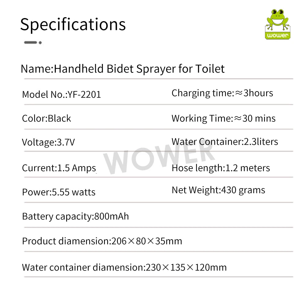 Wower Electric Bidet Personal Hygiene Cleaning 3l Shattaf