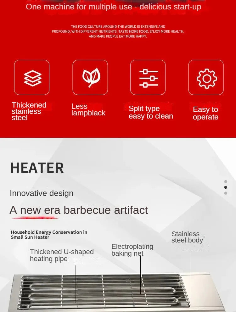 Electric Barbecue Grill Commercial Smoke-Free Indoor Stainless