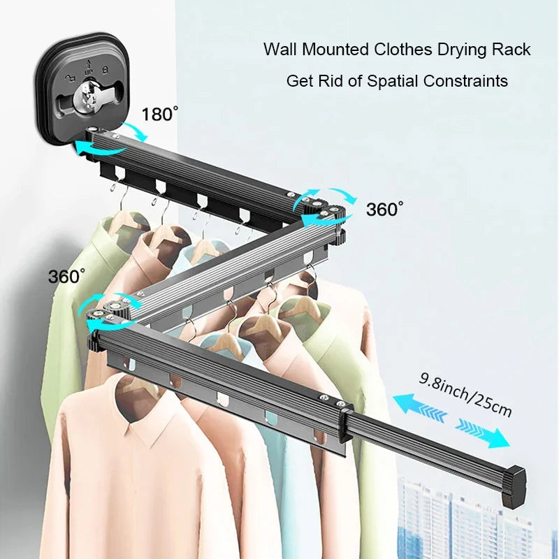 Pc No Punching Wall Mounted Clothes Hanger Retractable
