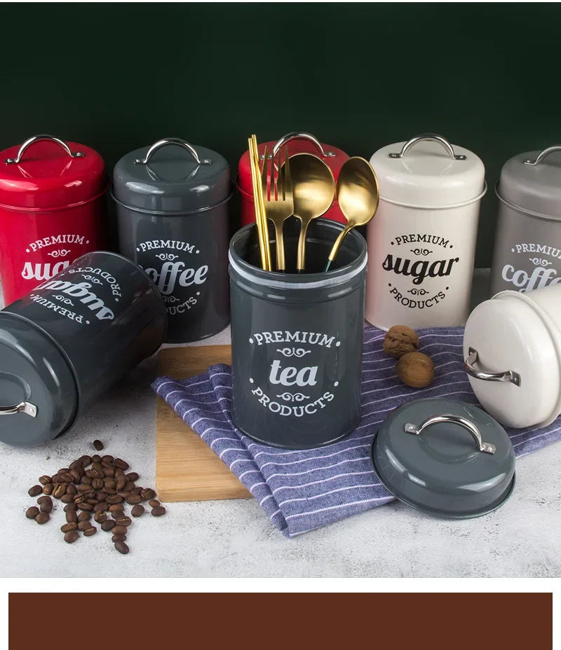 Canisters Coffee Tea Sugar Flour Metal Tin Jars