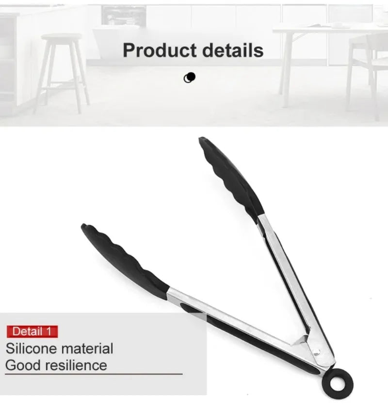 9-Inch Silicone Food Tongs Grill Stainless Steel Food
