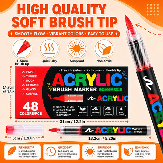 12-366 Colors Acrylic Paint Markers Quick Dry Brush