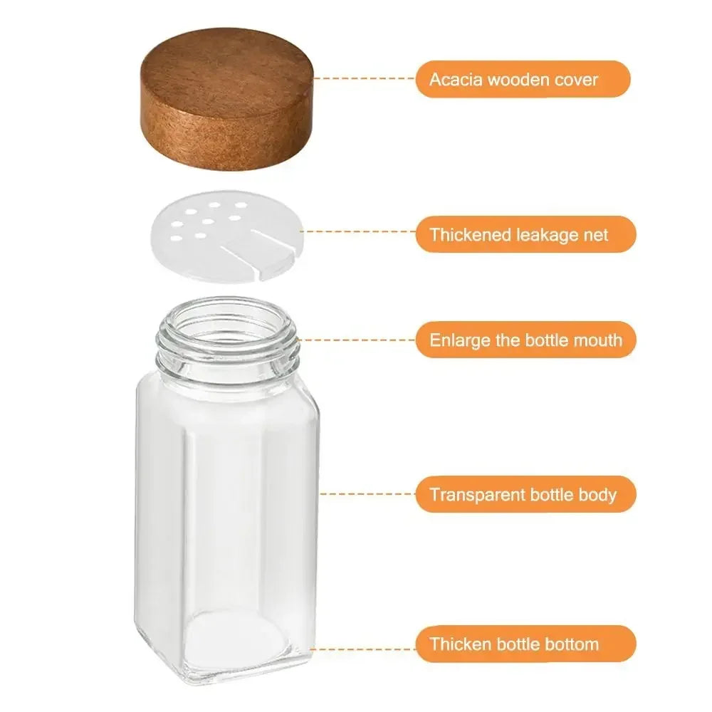 Square Spice Jars Wooden Lid Spice Jars Shaker