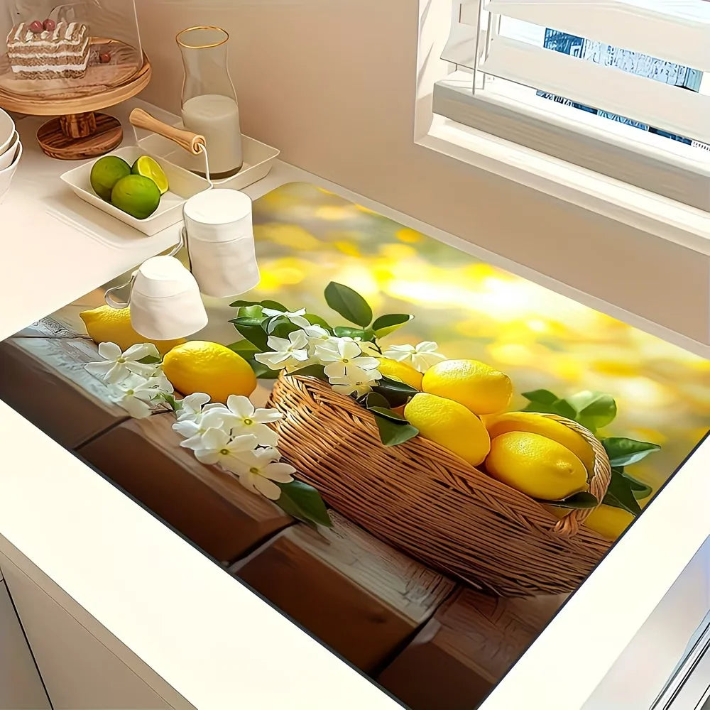 Lemon Print Waterproof & Absorbent Dish Drying Mat