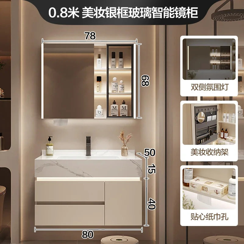 Partitions Storage Bathroom Cabinet Organizer Mirror Wall Shelves