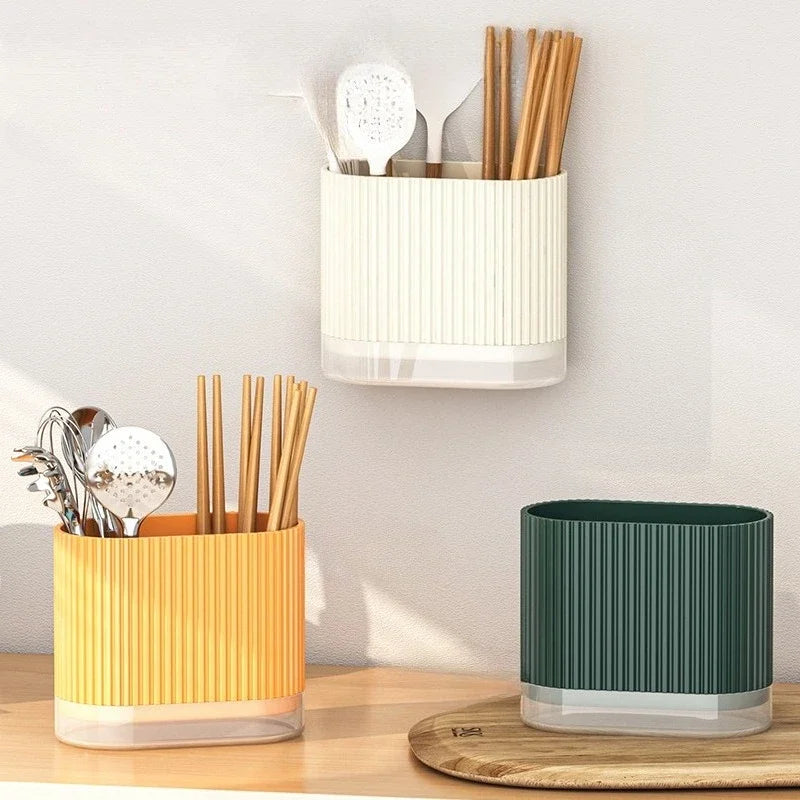 Wall Mount Chopsticks Holder Drain Dry Utensil Organizer