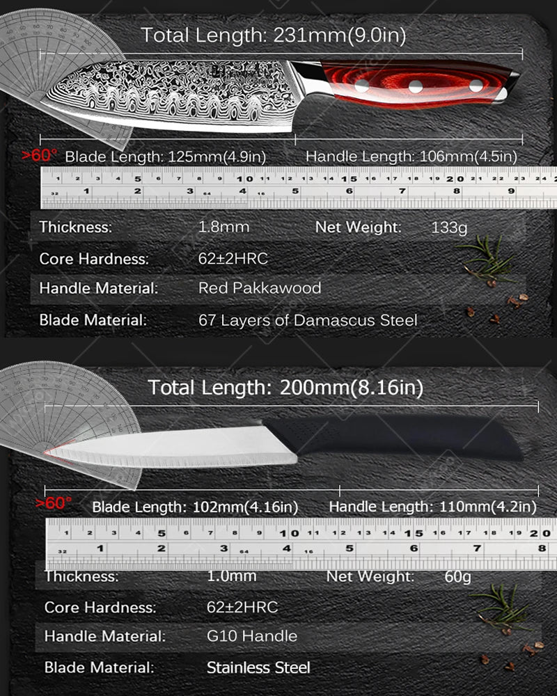Tamzuo Santoku Knife Japanese Hand Forged Damascus Steel