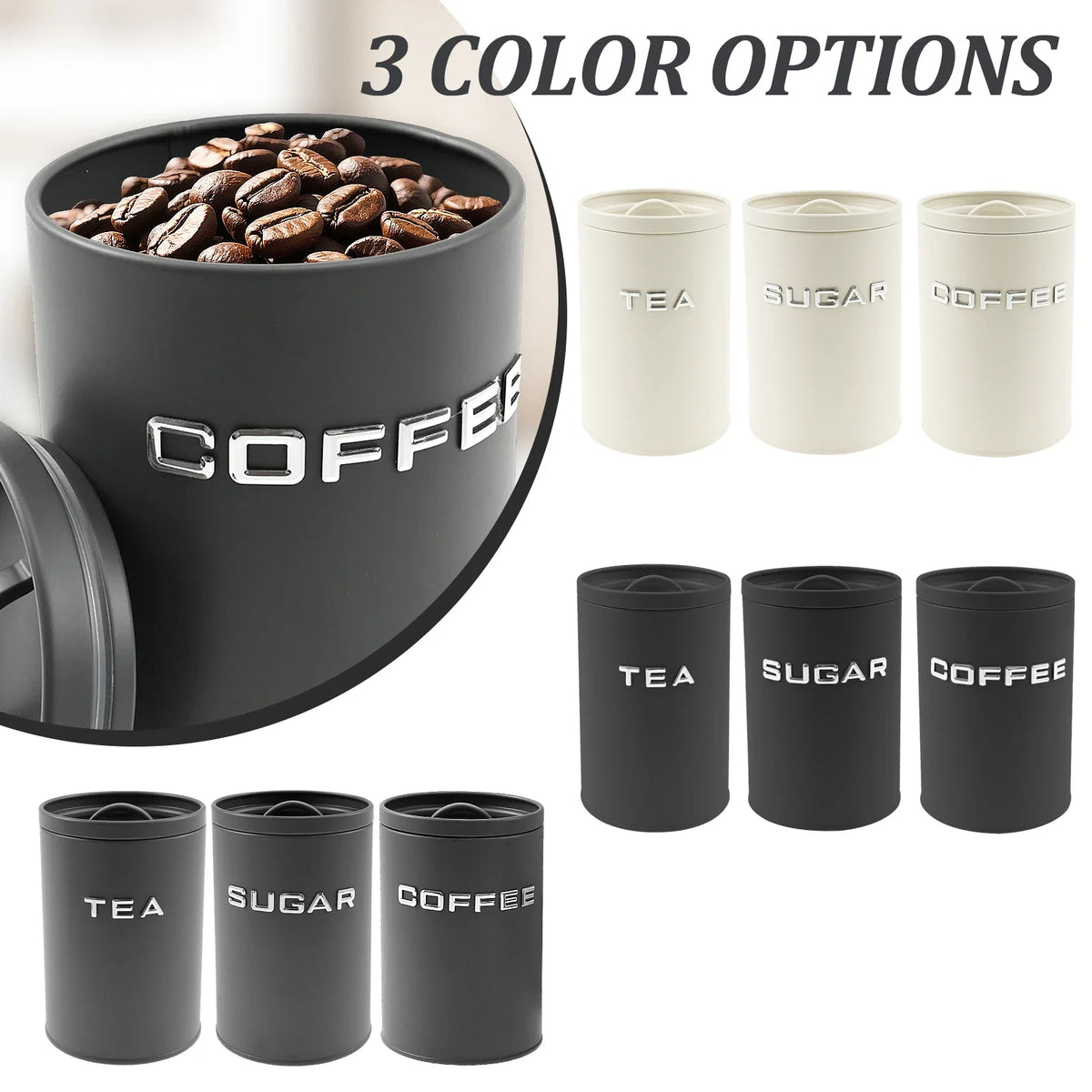 Tea Coffee Sugar Canister Jar Metal Round Container