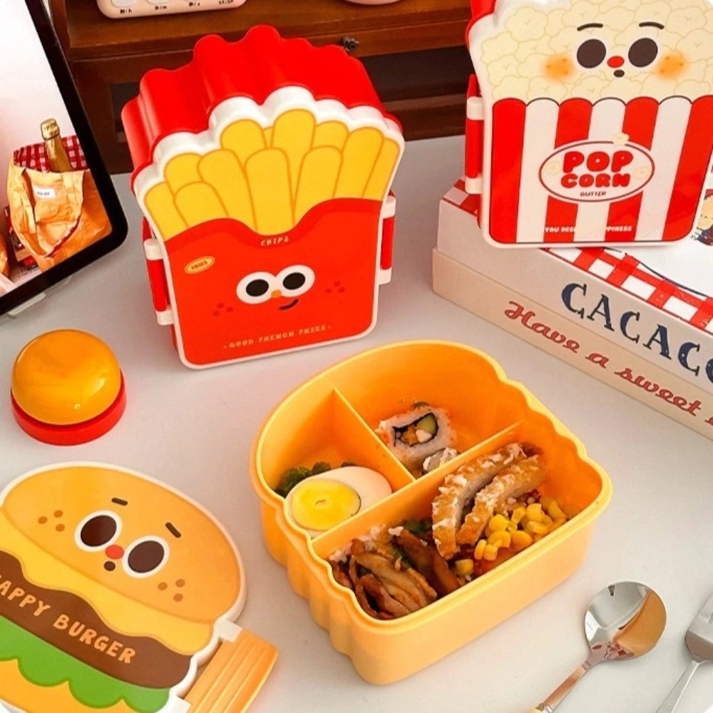 Creative Cartoon Bento Box Hamburger French Fries Divided