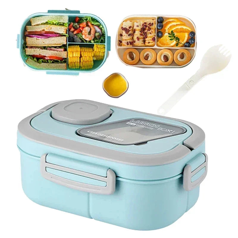 Lunch Box Compartment Wheat Straw Bento Carrying Handle