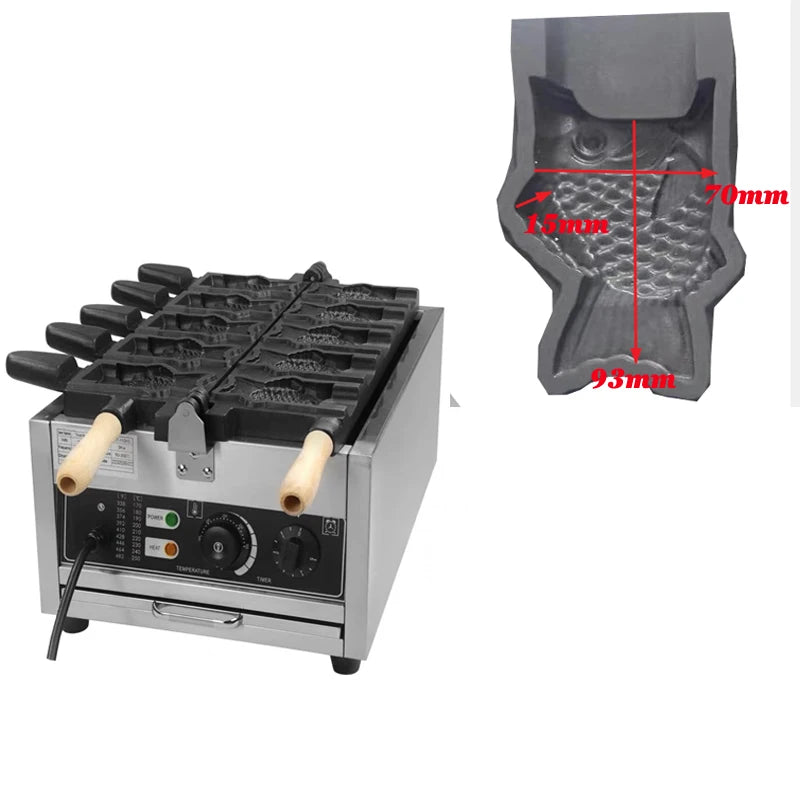 5pcs Ice Cream Taiyaki Machine Commercial Electric Fish