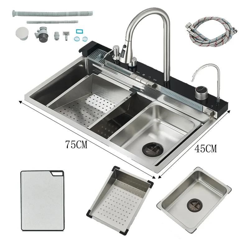 304stainless Steel Sink Faucet Rainfall Spout Pull Out