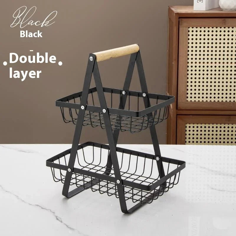 Tiers Countertop Fruit Basket Iron Art Organizer Fruits