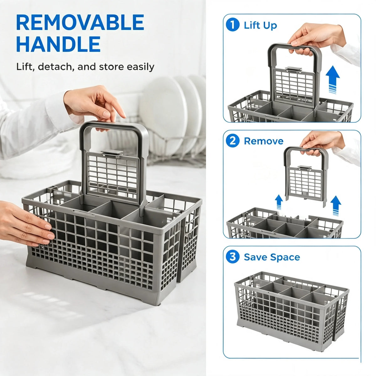 Dishwasher Cutlery Basket Handle Utensil Storage Organizer
