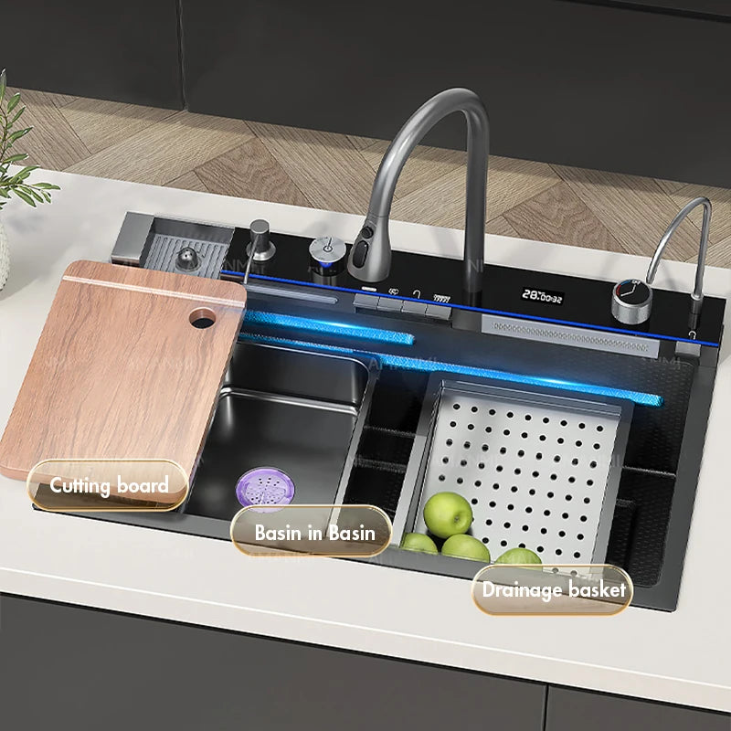 304 Stainless Steel Waterfall Sink Large Slot Integrated