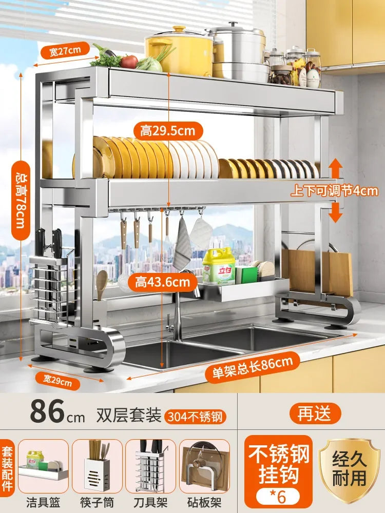 304 Stainless Steel Sink Storage Rack Layers Shelf