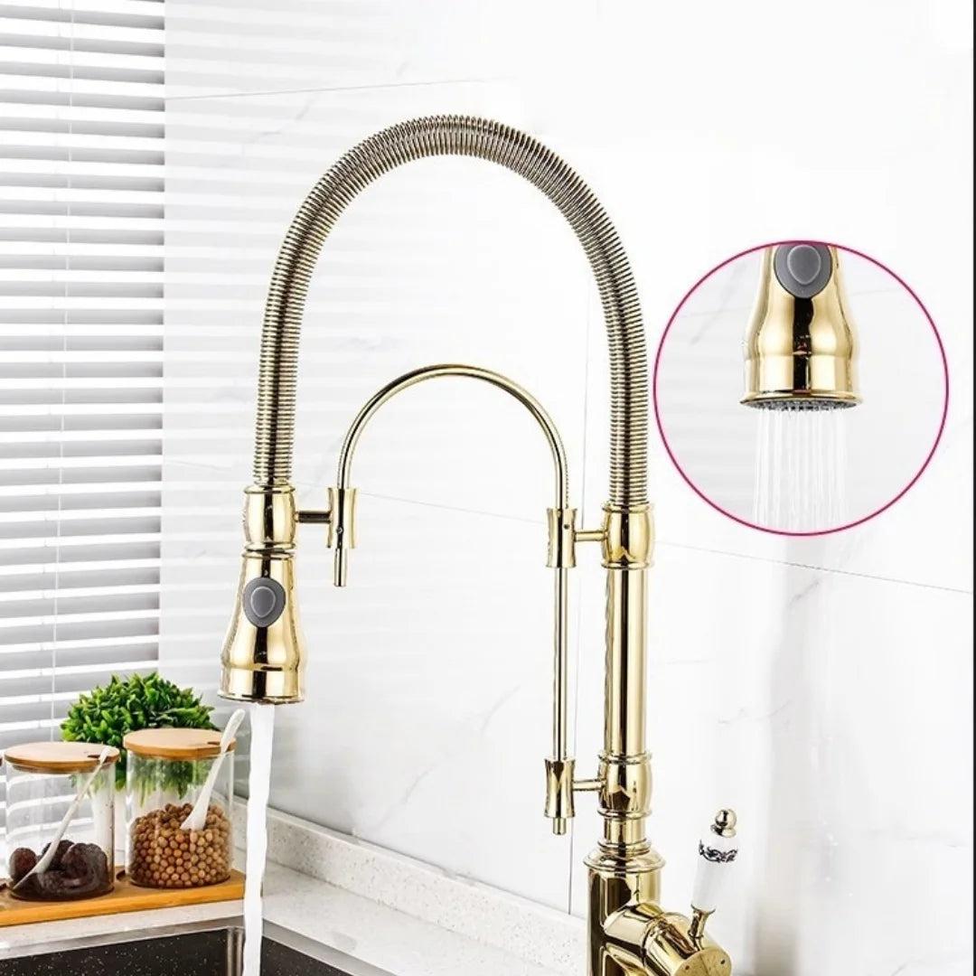 Gold Pull Down Faucet Brass Cold Sink Faucet