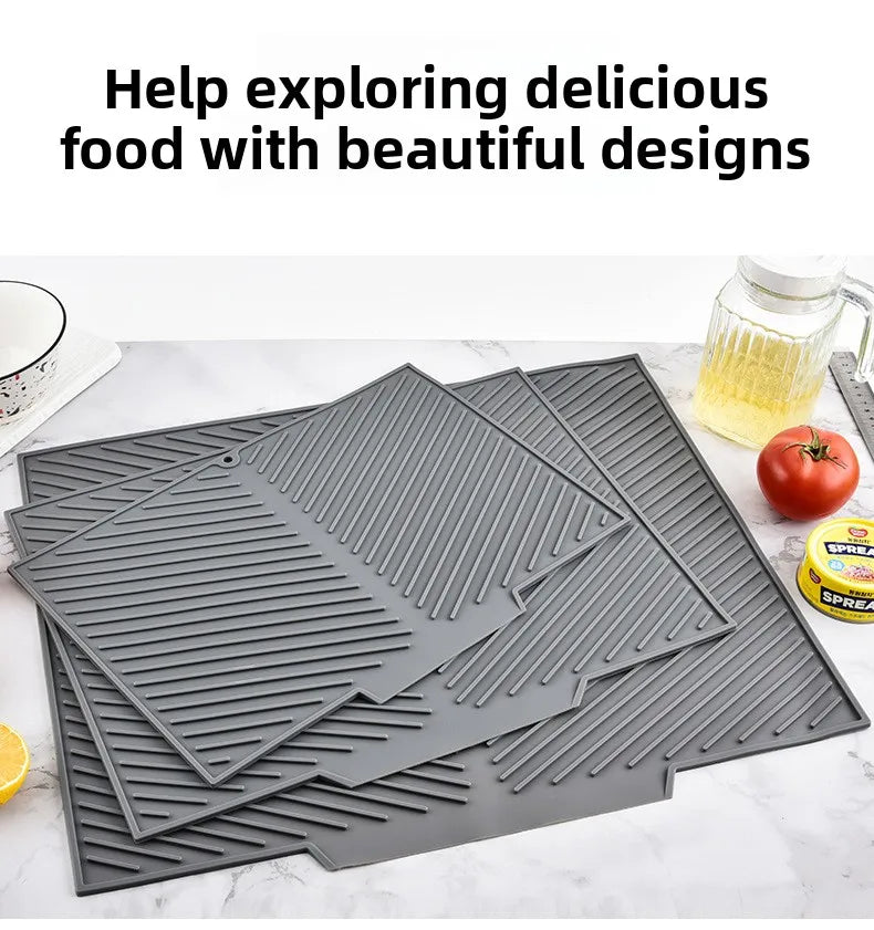 Dish Drying Mat-Silicone Drying Pad Counter Non-Slip Drain