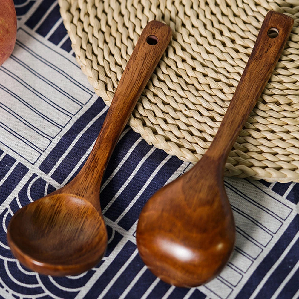 1pc Wooden Soup Spoon Long Handle Dessert Rice