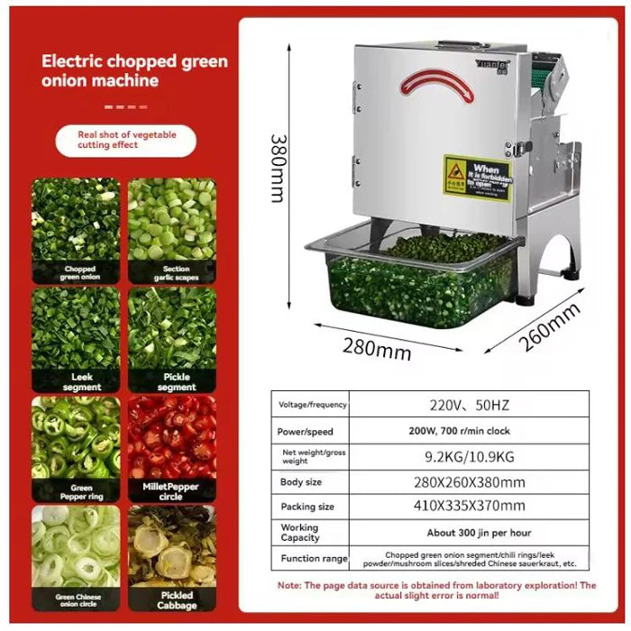 700rpm Commercial Electric Scallion Chopper 150kg/H Vegetable