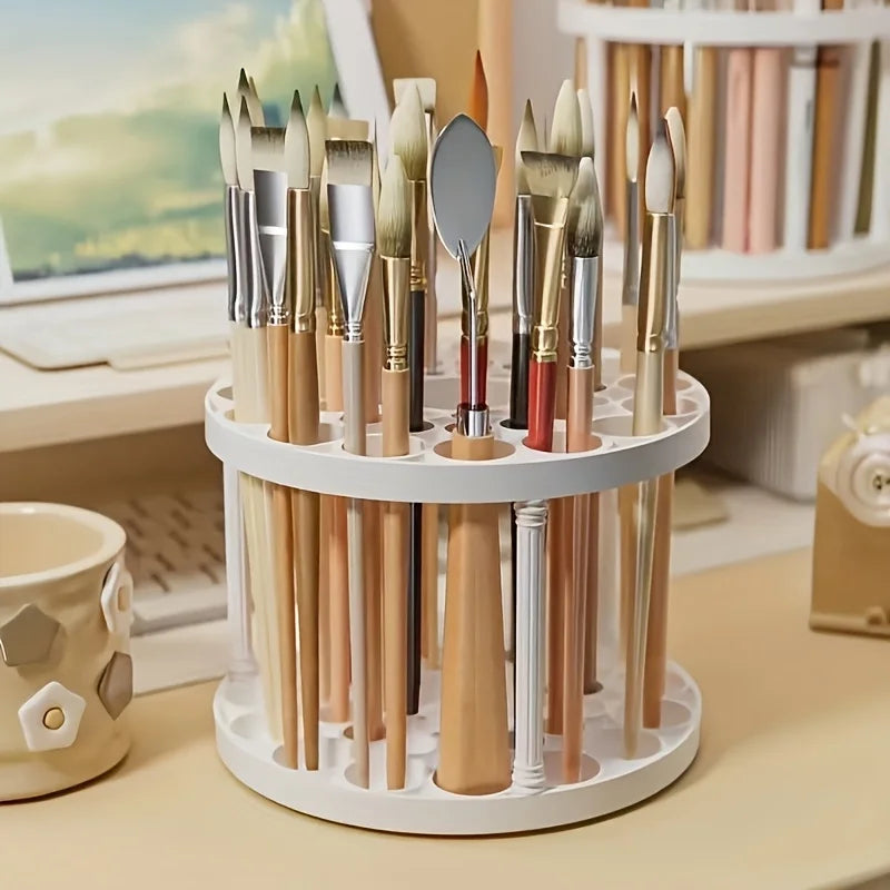 360 Rotating Brush Holder - White Plastic Organizer