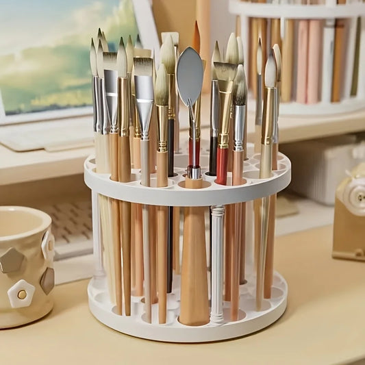 360 Rotating Brush Holder - White Plastic Organizer