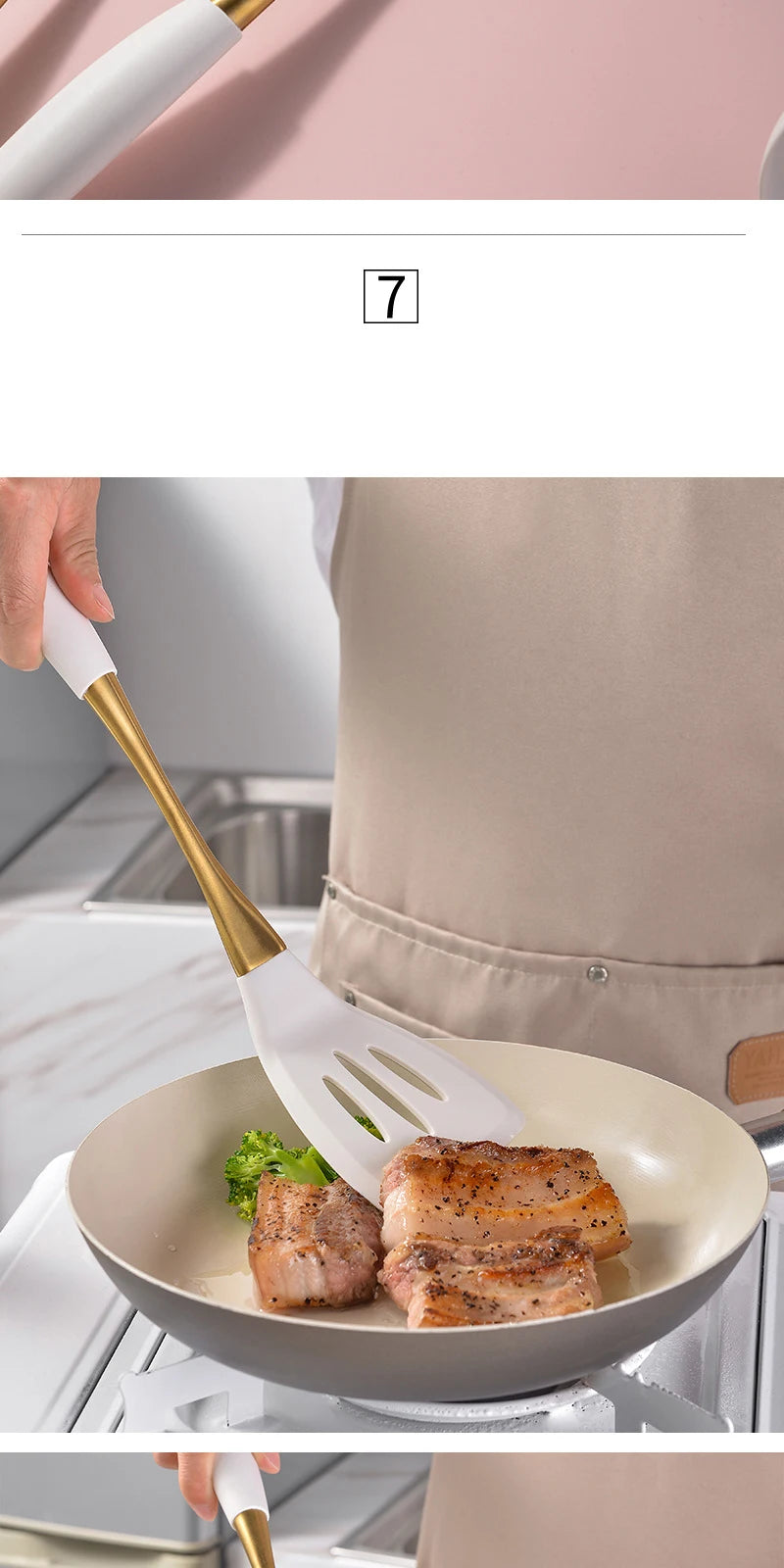 1pc Silicone Kitchenware Cooking Utensils White Gold Spatula