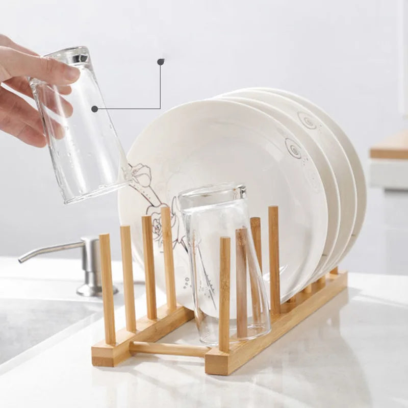 Plate Storage Rack Wooden Dish Rack Cup Dish