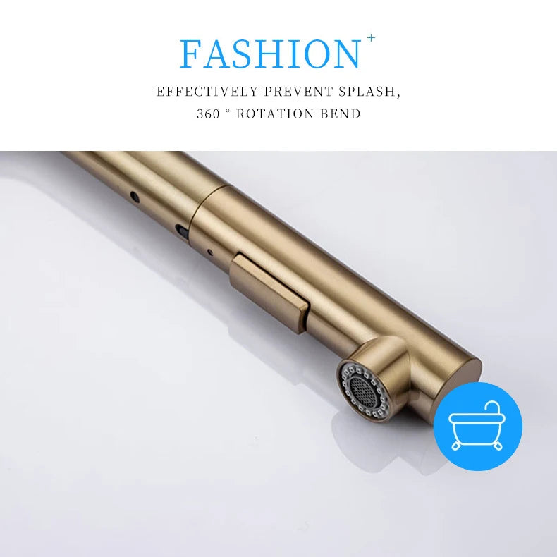 Brushed Gold Touch On Sink Faucets Pull Out