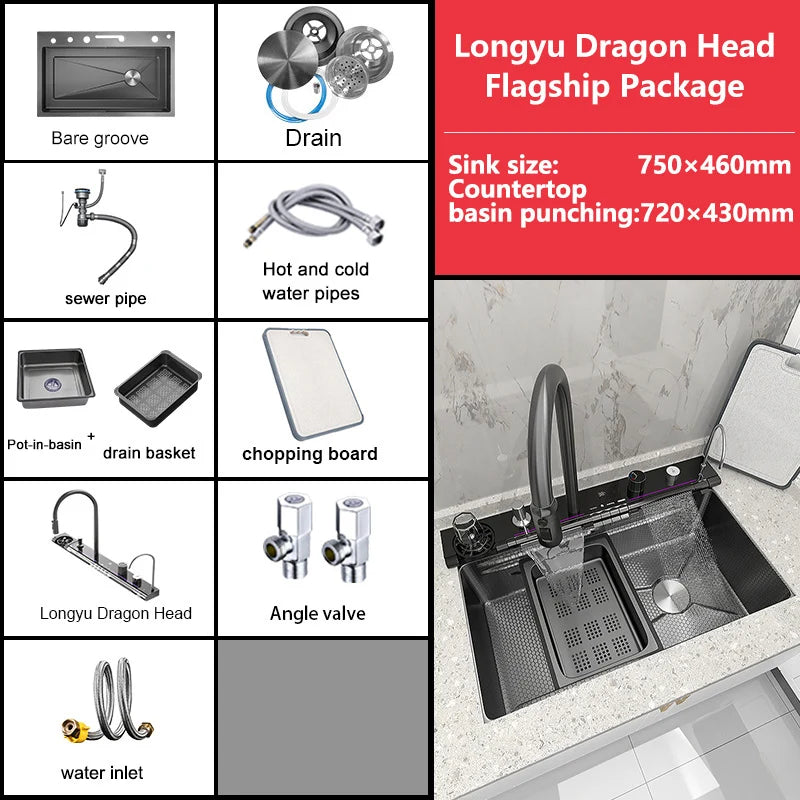 Waterfall Sink Digital Display Faucet Wash Dish Vegetables