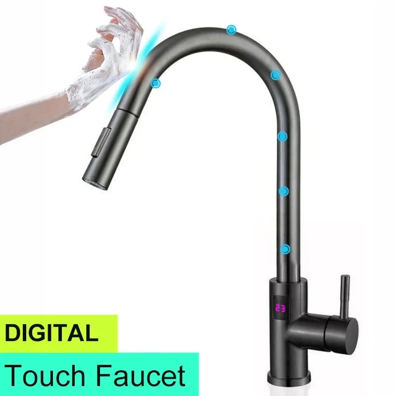 Smart Digital Touch On Faucets Pull Down Cold