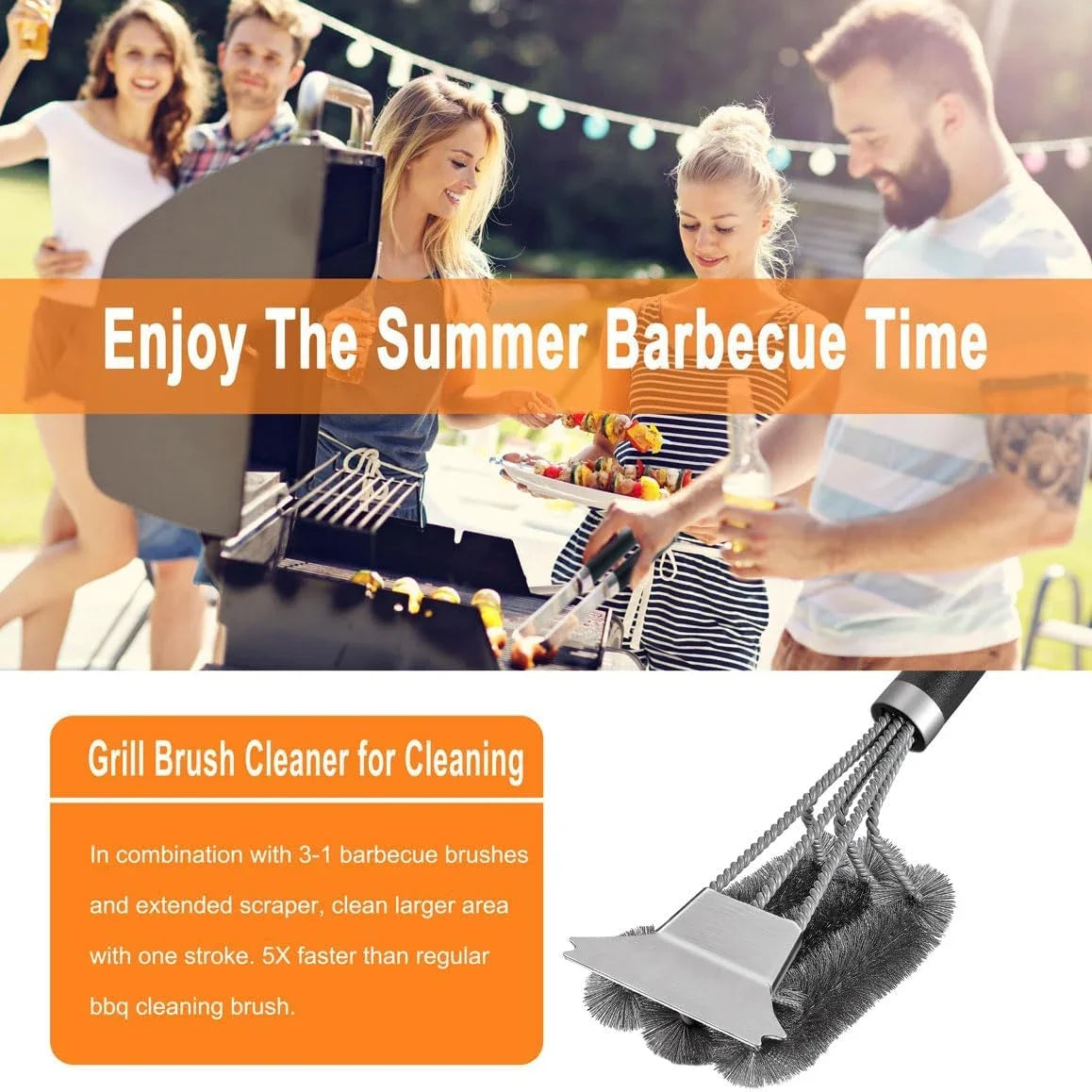Stainless Steel Grill Cleaning Brush Outdoor Bbq Grill