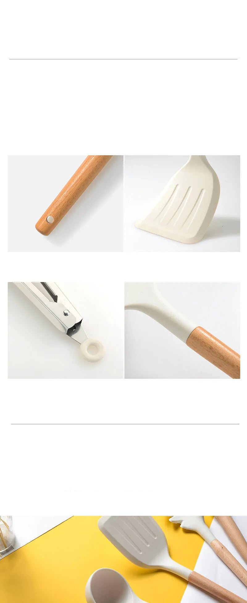 White Silicone Wooden Handle Soup Spoon Spatula Brush