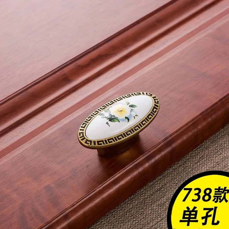 European Green Flower Ceramic Handles Cabinet Storage Dressers