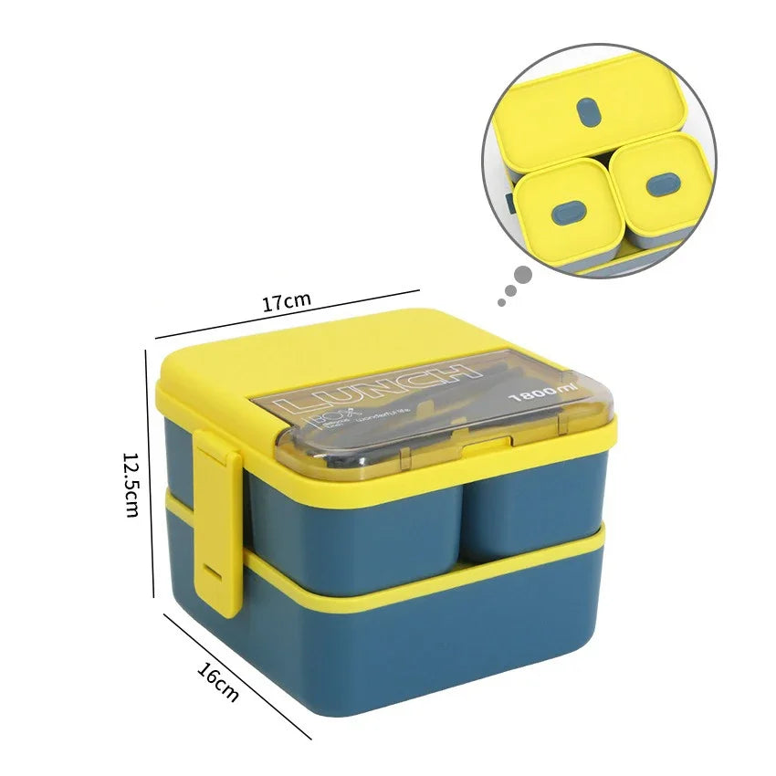 Justinlau 1100/1800ml Layer Compartment Lunch Box Kids Fork