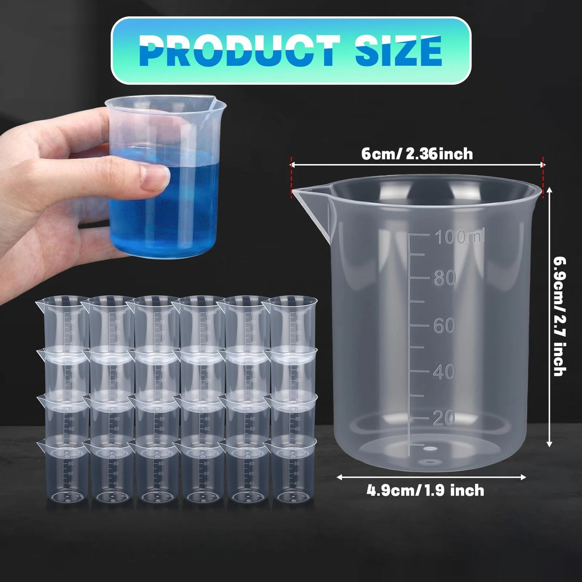 1-24pcs Plastic Mixing Cups 100ml Measuring Cups V-Shaped