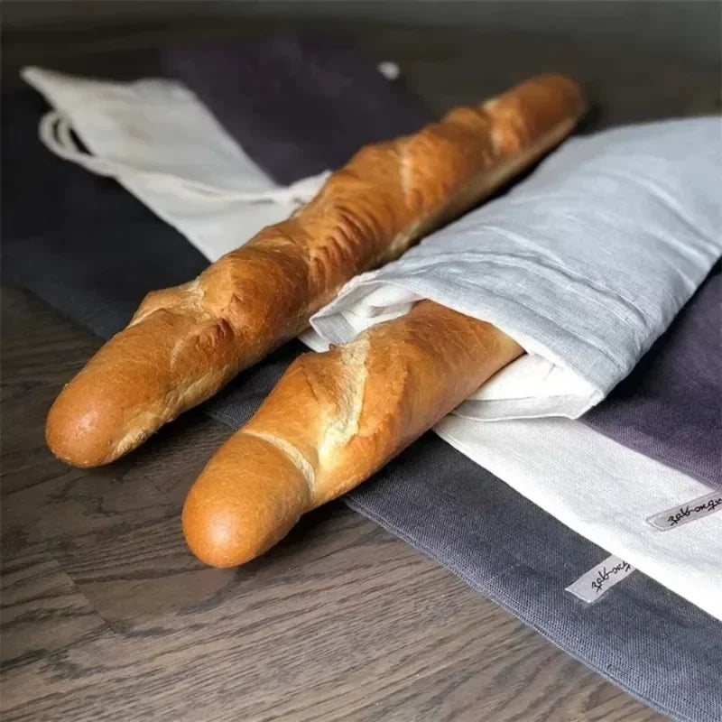 Linen Bread Bags Reusable Homemade Drawstring Loaf Bag