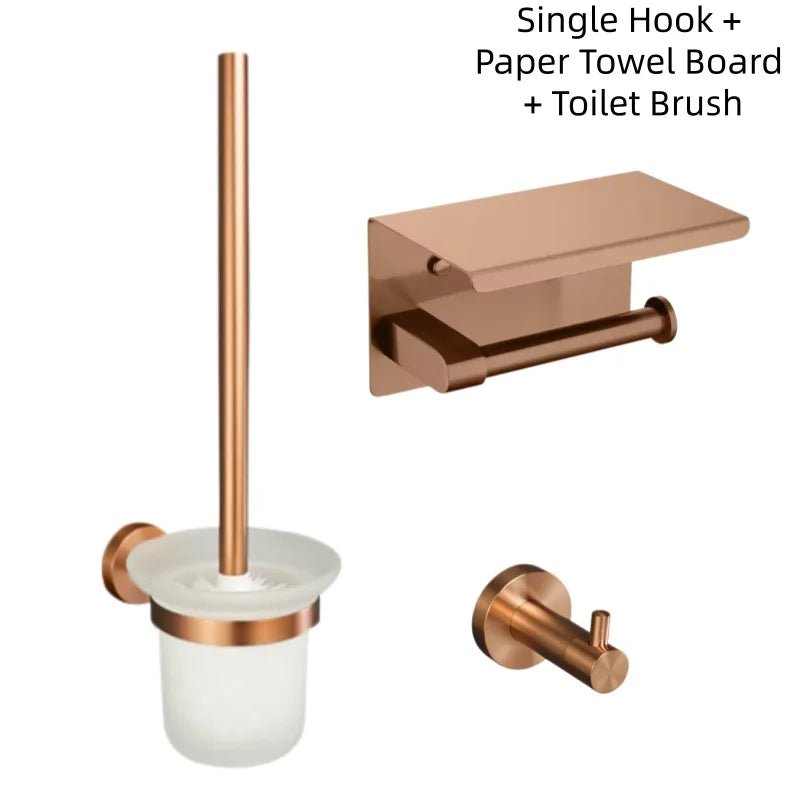 Brushed Rose Gold Bathroom Towel Rack Tissue Rack