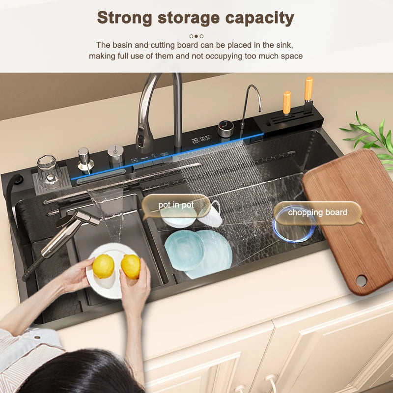 Sink Stainless Steel Waterfall Sinks Extra Large Slot