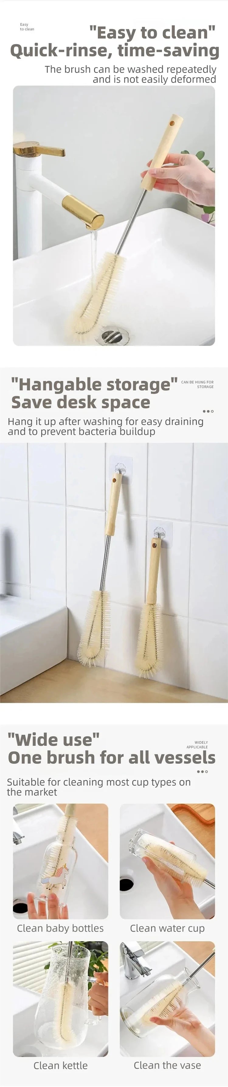 Wooden Bottle Cleaning Brush Long Handle Washing Brush
